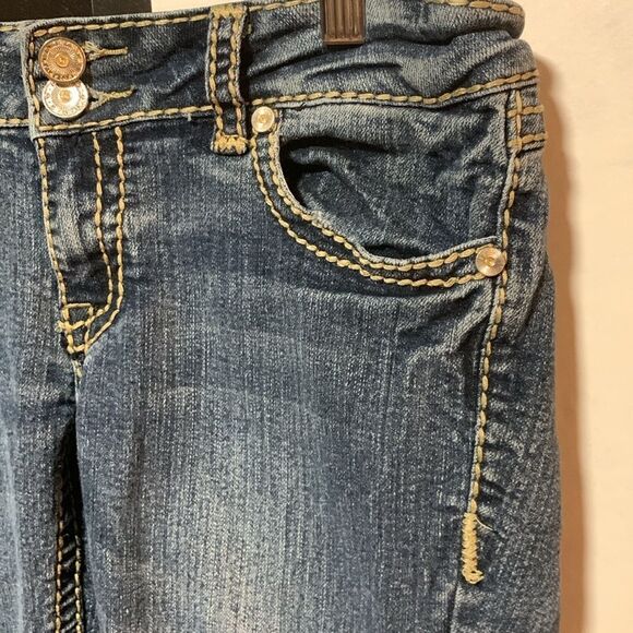 Clash Y2K Era Straight Leg Denim Jeans With Flap Pockets / Whipstitching Size 7 - Picture 6 of 16